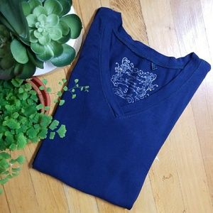 Amisu - Navy Longsleeve Shirt with V-neck